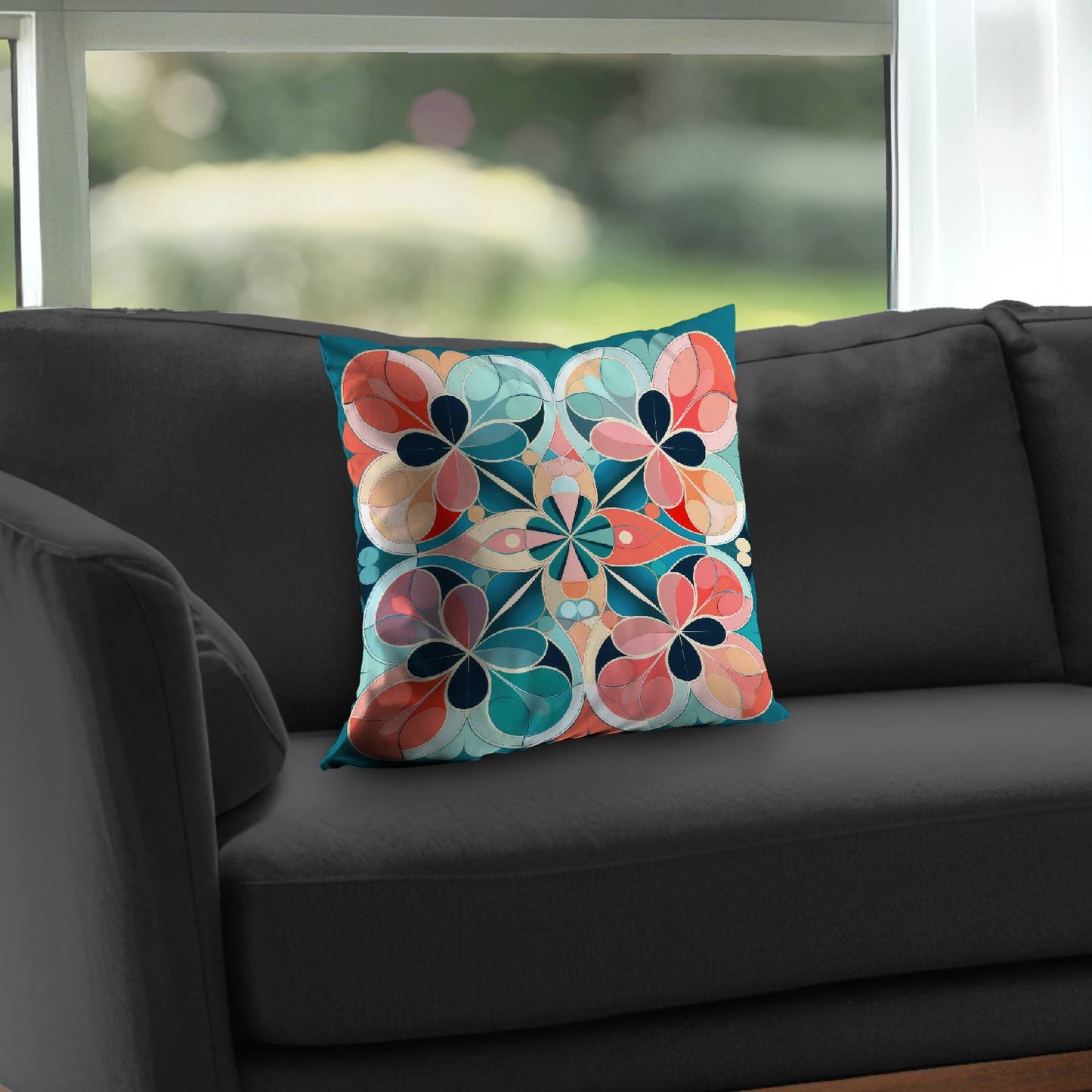 Coussin décoratif Mandala en sergé de polyester - Accessoire de décoration unique pour la maison