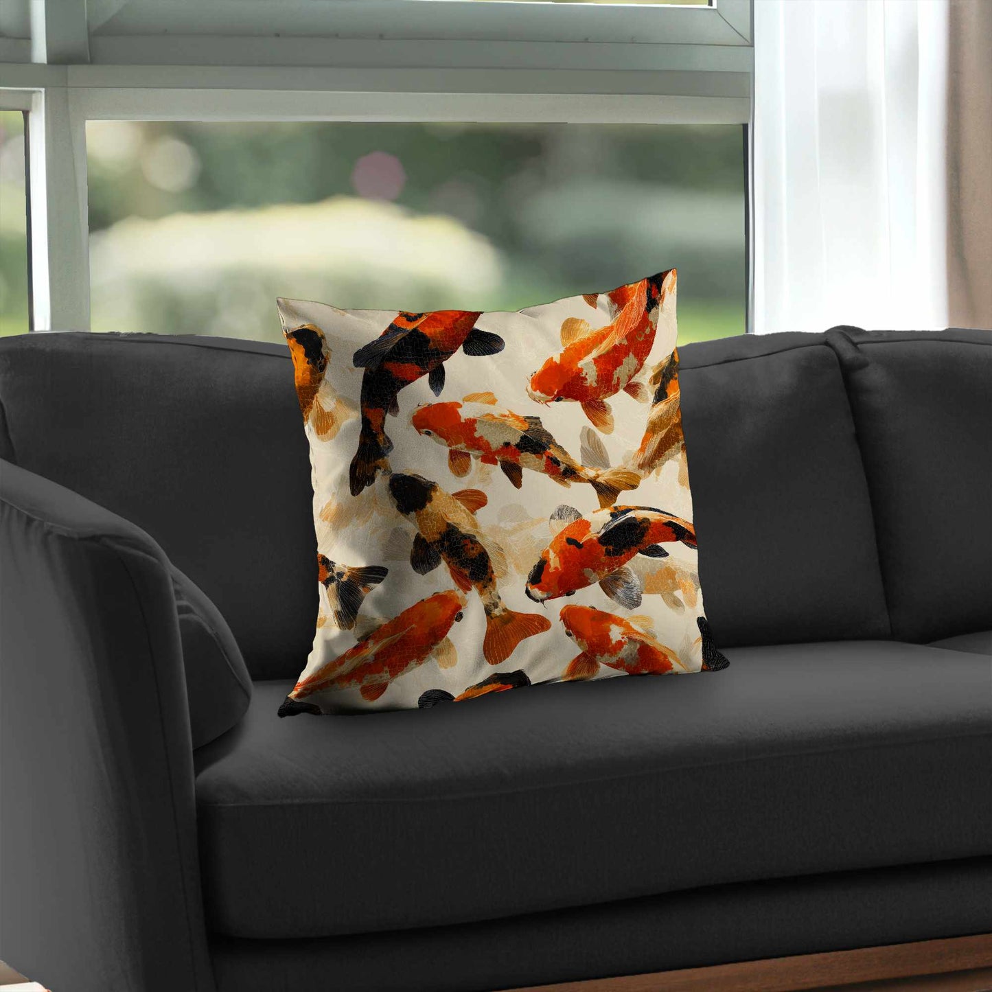 Coussin décoratif en sergé de polyester Koi Dance Flow - Accessoire de décoration intérieure