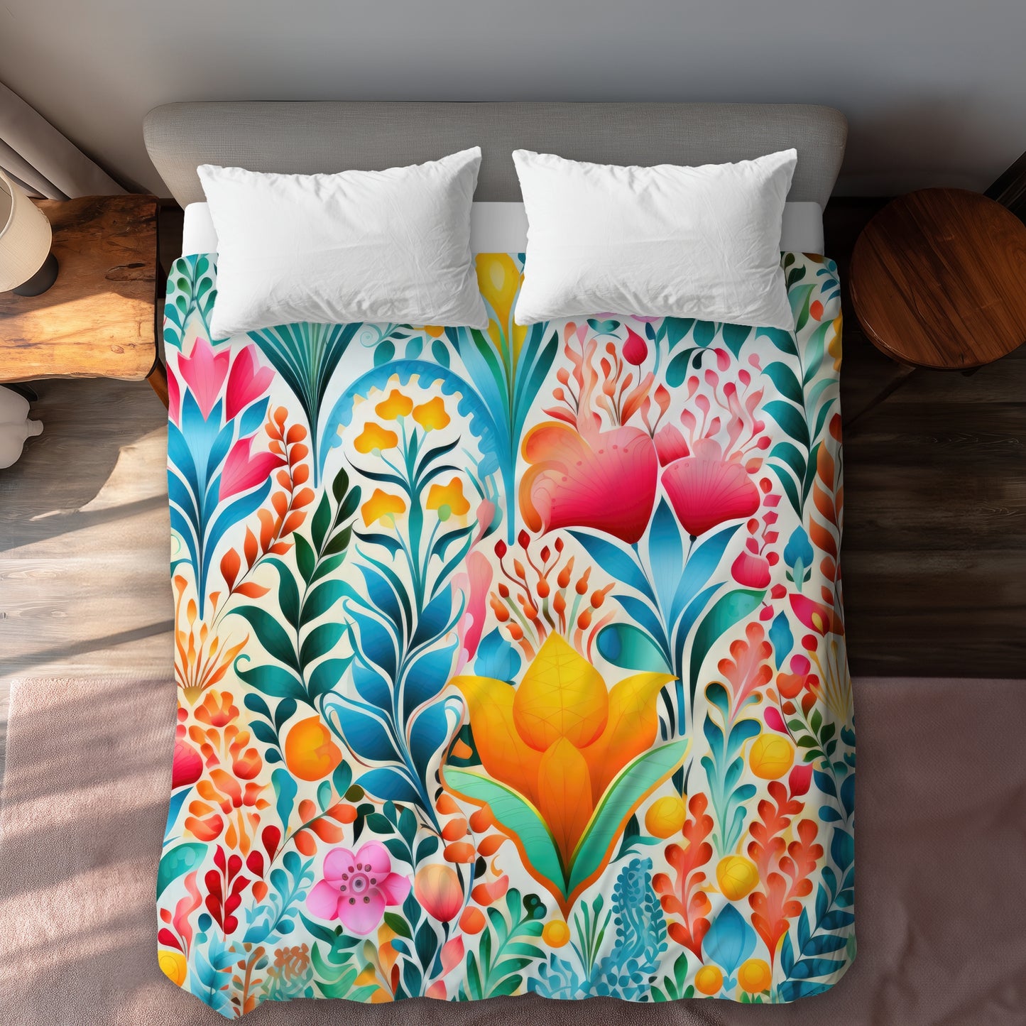 Flowing Flowers Turquoise Duvet Cover | Home Decor Elegance