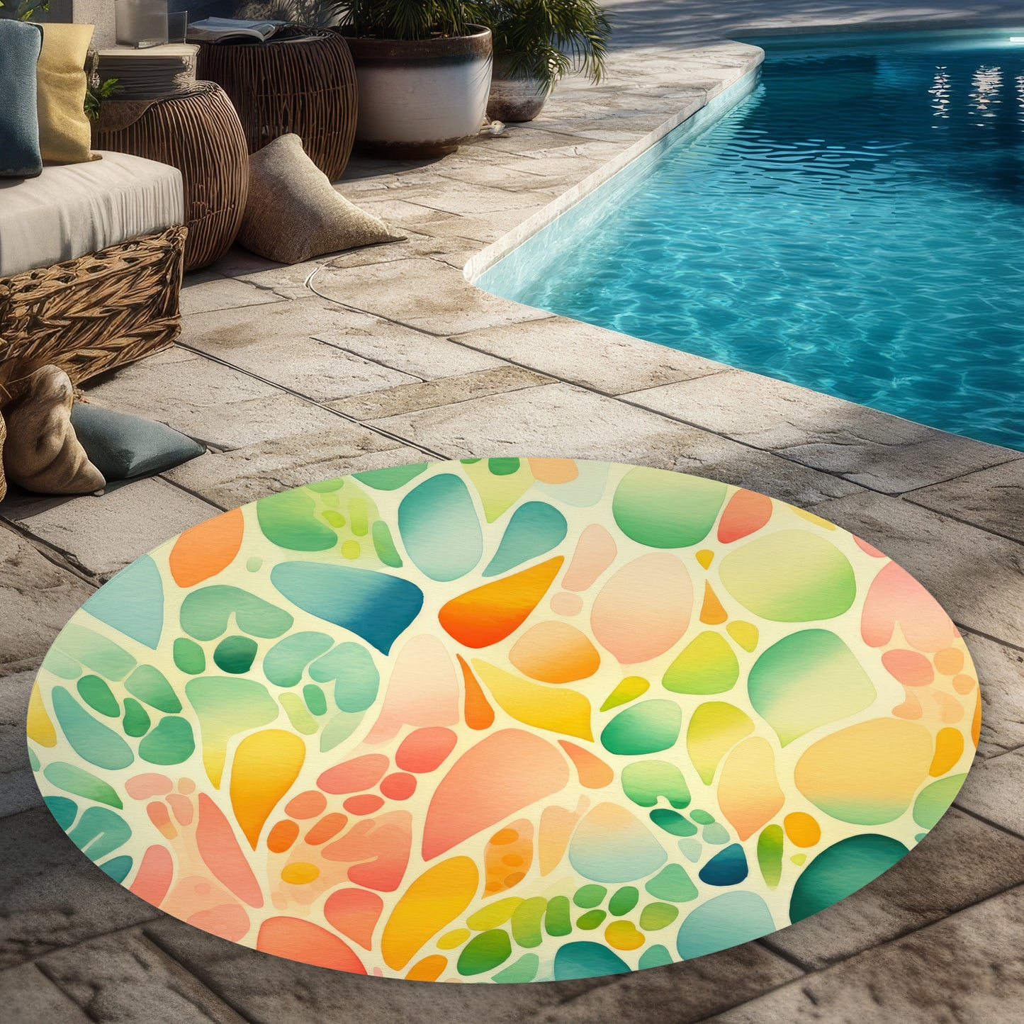 Tapis d'extérieur rond en corail aux fruits biologiques - Décoration intérieure