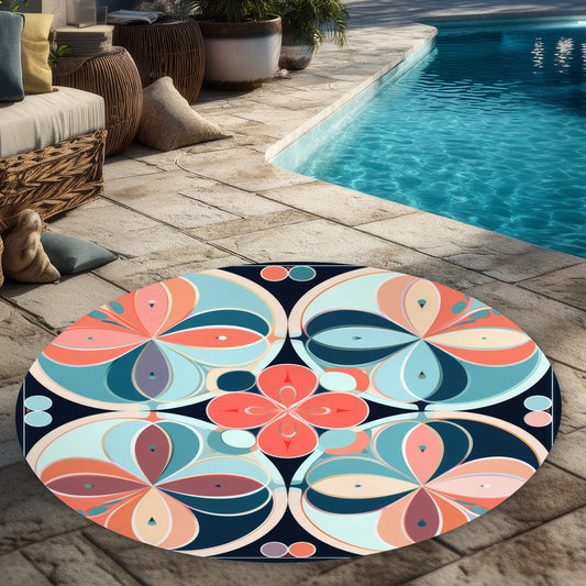 Pastel Mandala Coral 5' Round Outdoor Area Rug | Home Decor