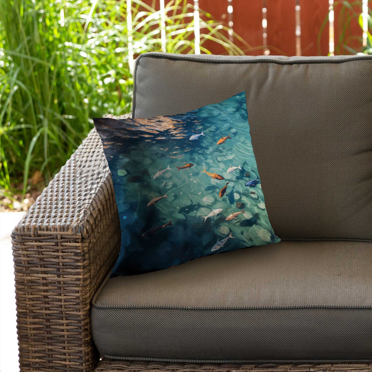 Garniture de coussin en sergé de polyester bleu Caustic Fish