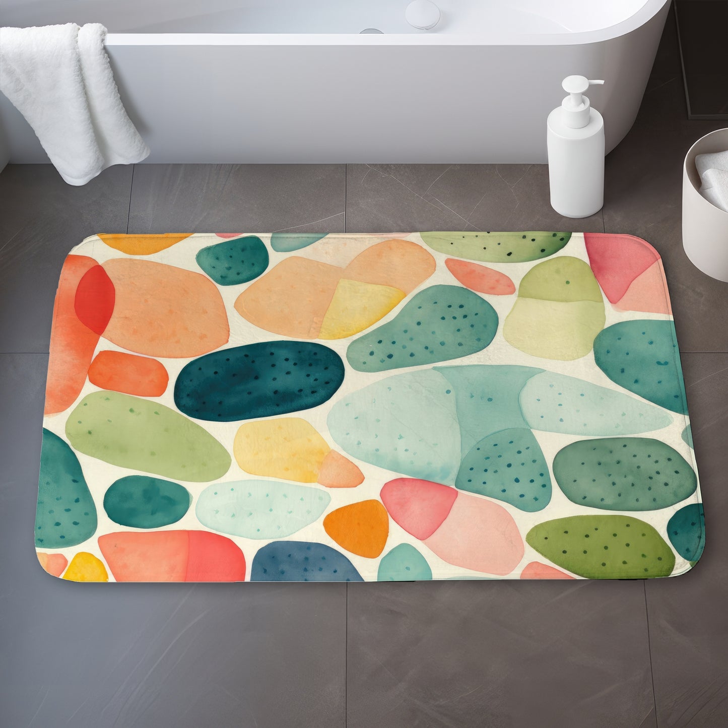 Seedy Shapes Turquoise Bath Mat - Stylish Home Decor Accent