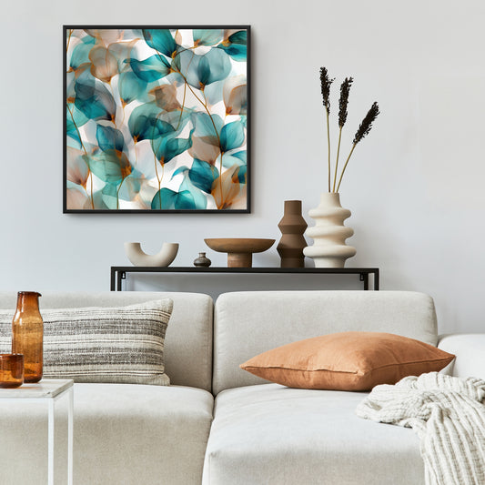 Teal and Brown Turquoise Framed Canvas for Home Decor