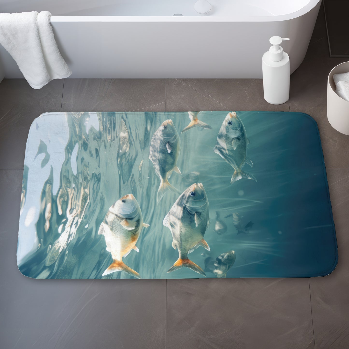 Swimming peacefully White Bath Mat for Elegant Home Decor