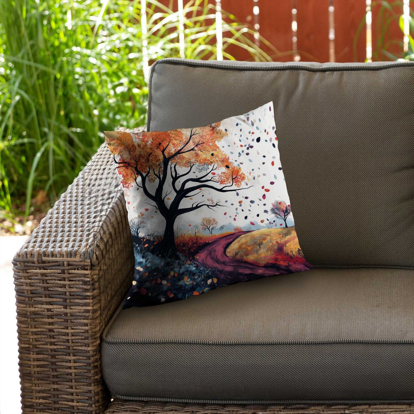 Blowing Leaves Poly Twill Throw Pillow | Home Decor Accent