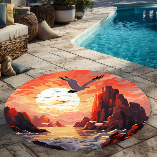 Isles of Omen Red 5' Round Outdoor Area Rug for Home Decor