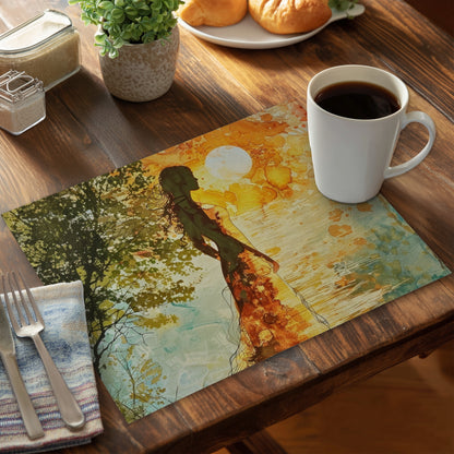 Peaceful Sun Polyester Placemat for Elegant Home Decor