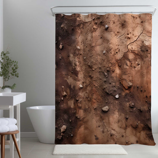 Rideau de douche « boue et pierres » | Décoration de salle de bain élégante