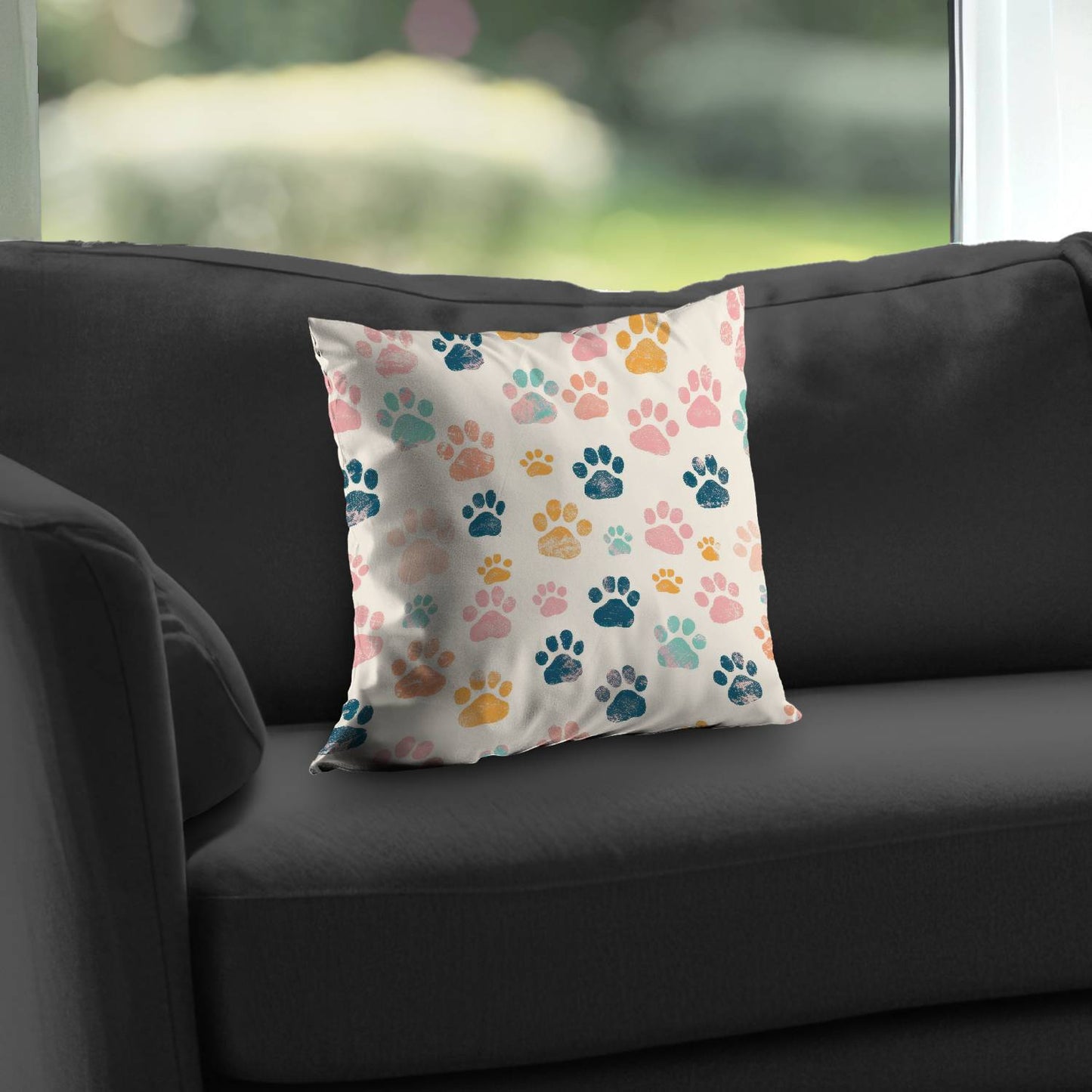 Cute Paws Orange Poly Twill Throw Pillow - Home Decor Insert