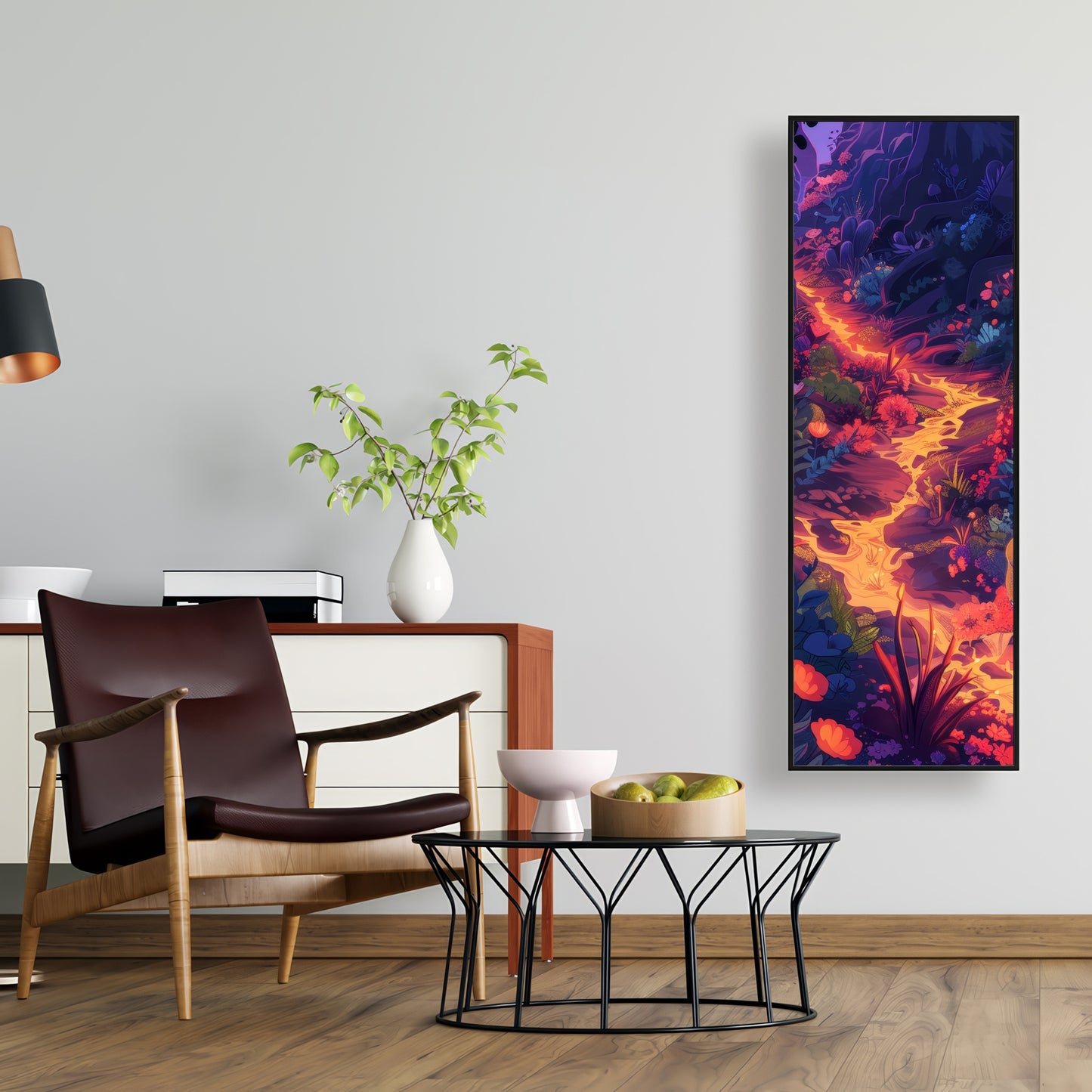 Burning Flowers Purple Framed Canvas | Home Decor Art