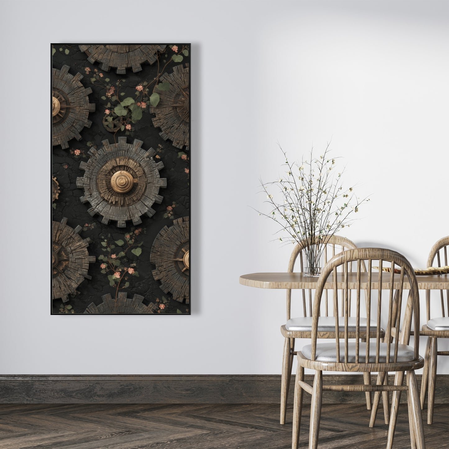 Cog Pattern - Green Framed Canvas for Home Decor | Unique Art