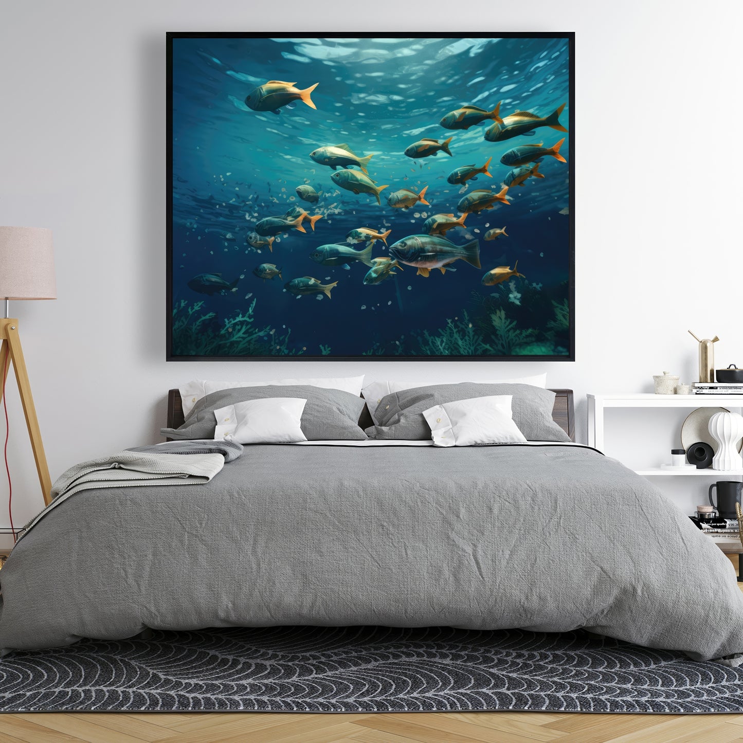 Shallow Swim - Green Framed Canvas for Home Decor | Art Print