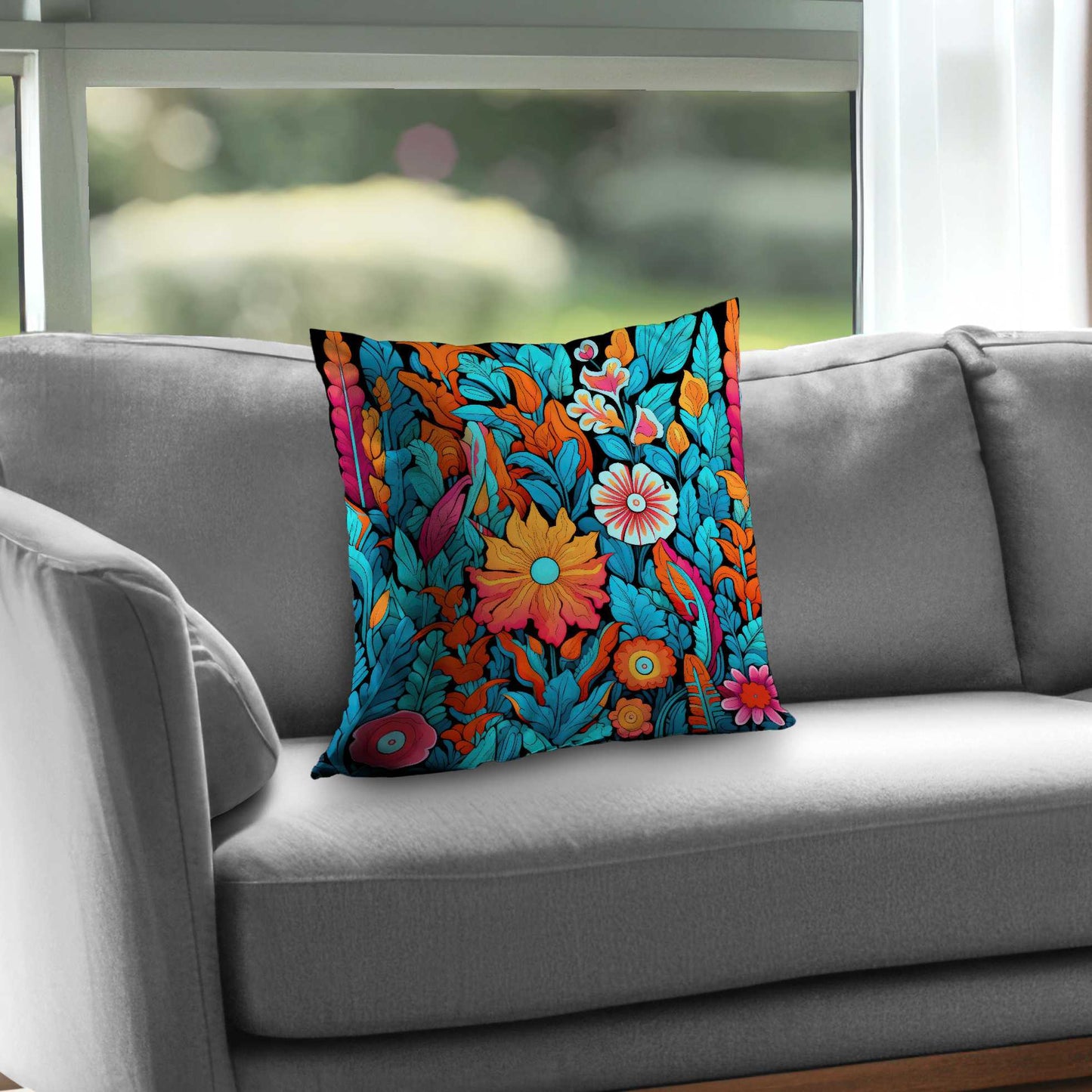 Floral Hues Black Poly Twill Throw Pillow - Decor Insert