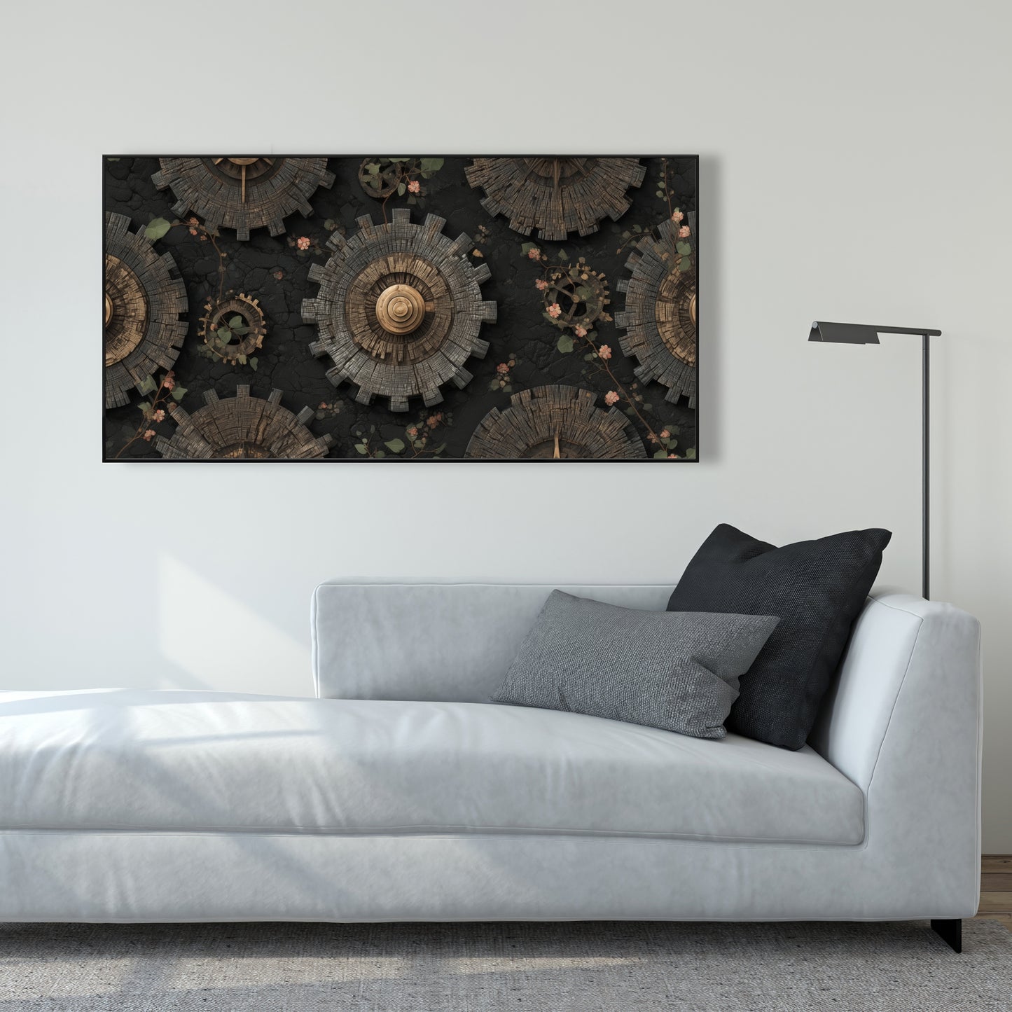 Cog Pattern - Green Framed Canvas for Home Decor | Unique Art