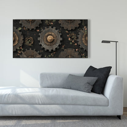 Cog Pattern - Green Framed Canvas for Home Decor | Unique Art