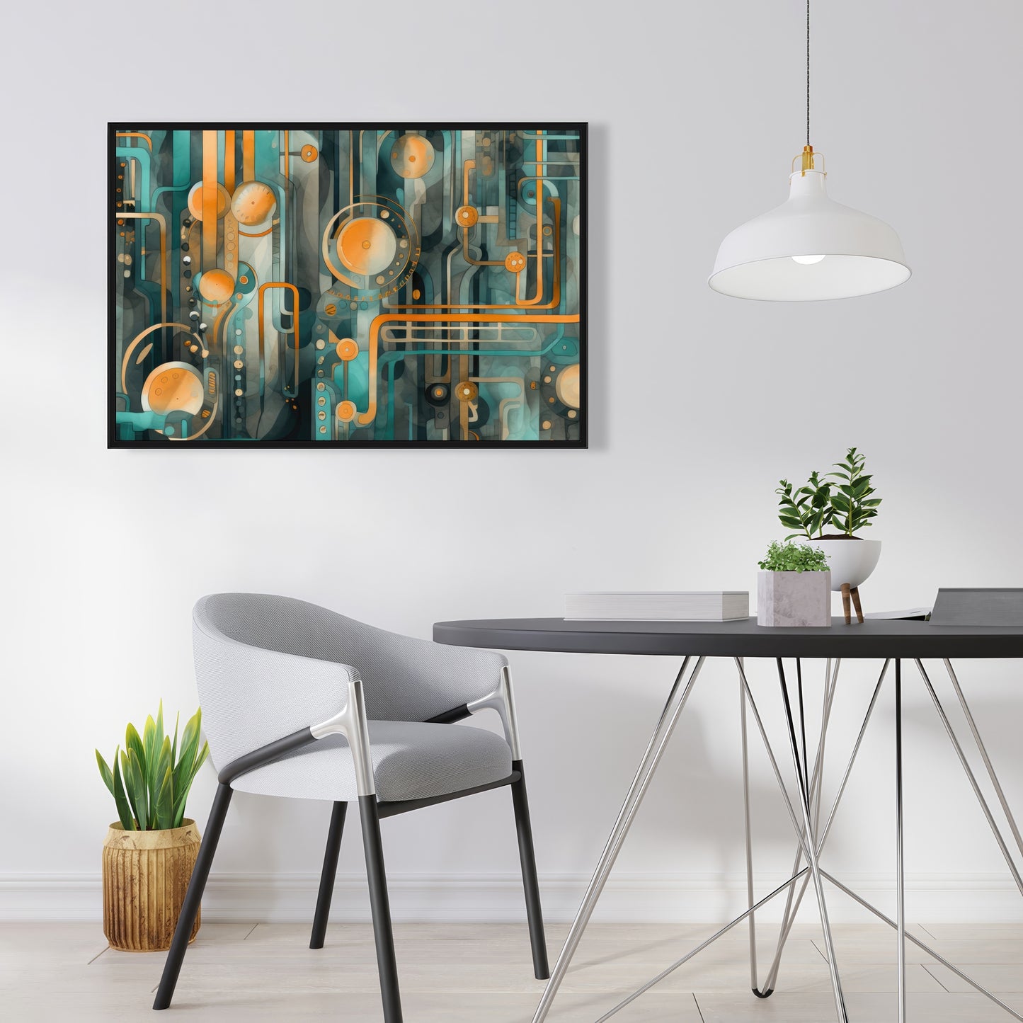 Astrological Machinery - Orange Framed Canvas for Home Decor