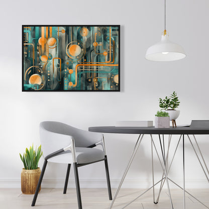 Astrological Machinery - Orange Framed Canvas for Home Decor