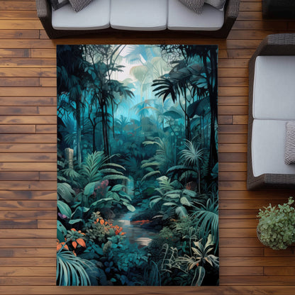 Deep in the jungle - Blue Outdoor Area Rug for Home Decor