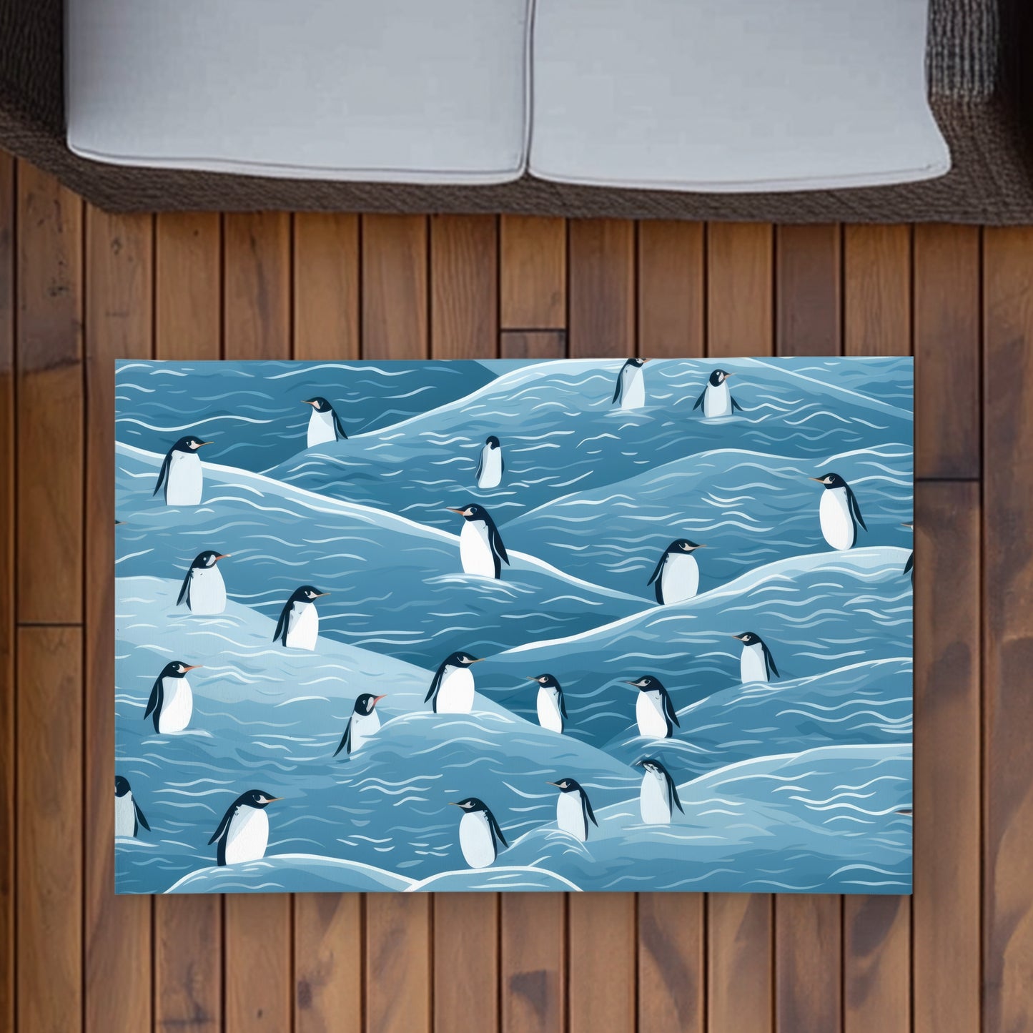 Tapis d'extérieur décoratif Les pingouins en balade | Élégant