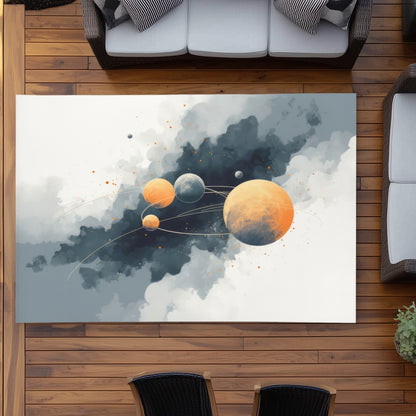 Circle of Planets Gray Outdoor Area Rug for Home Decor