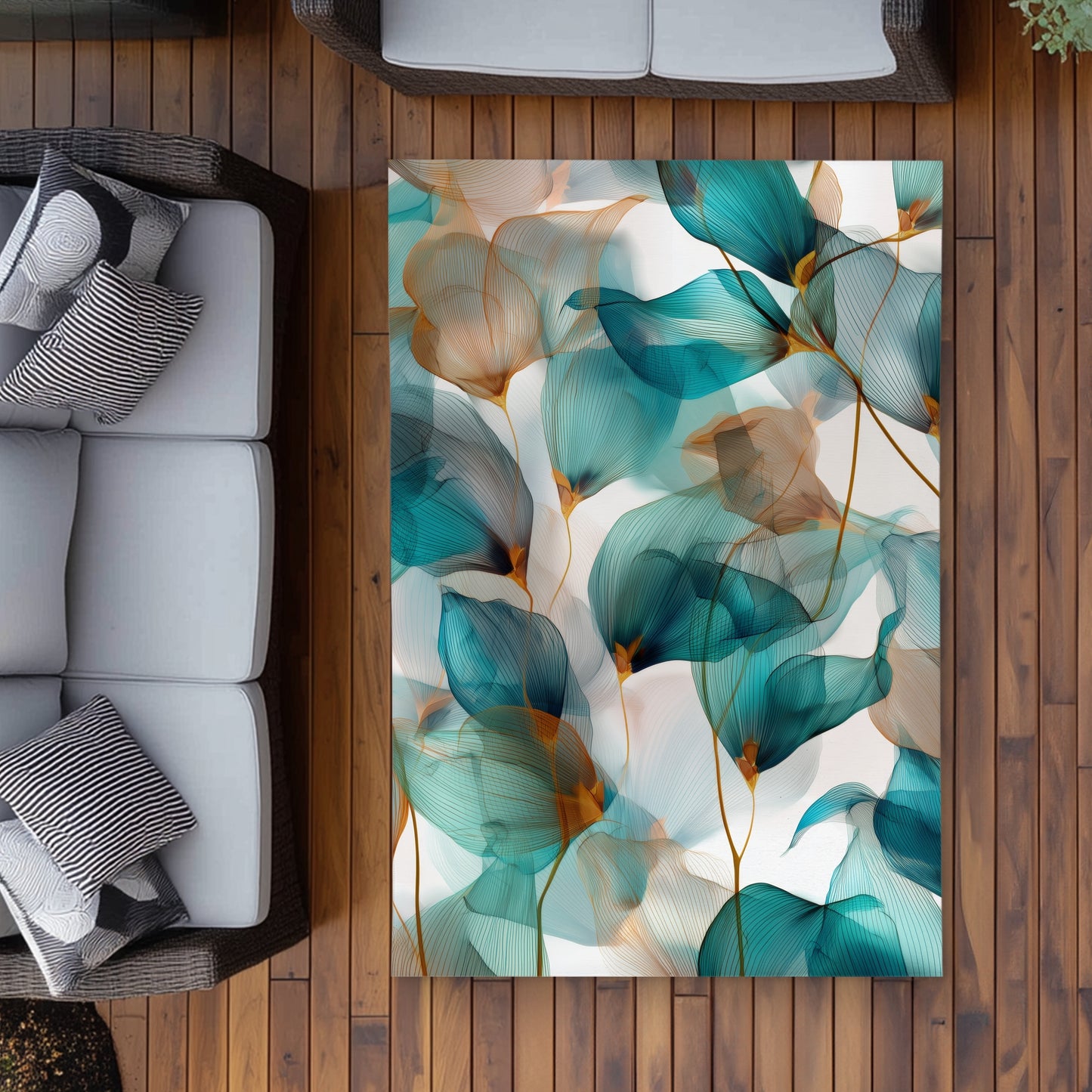 Teal and Brown Turquoise Outdoor Area Rug for Home Decor