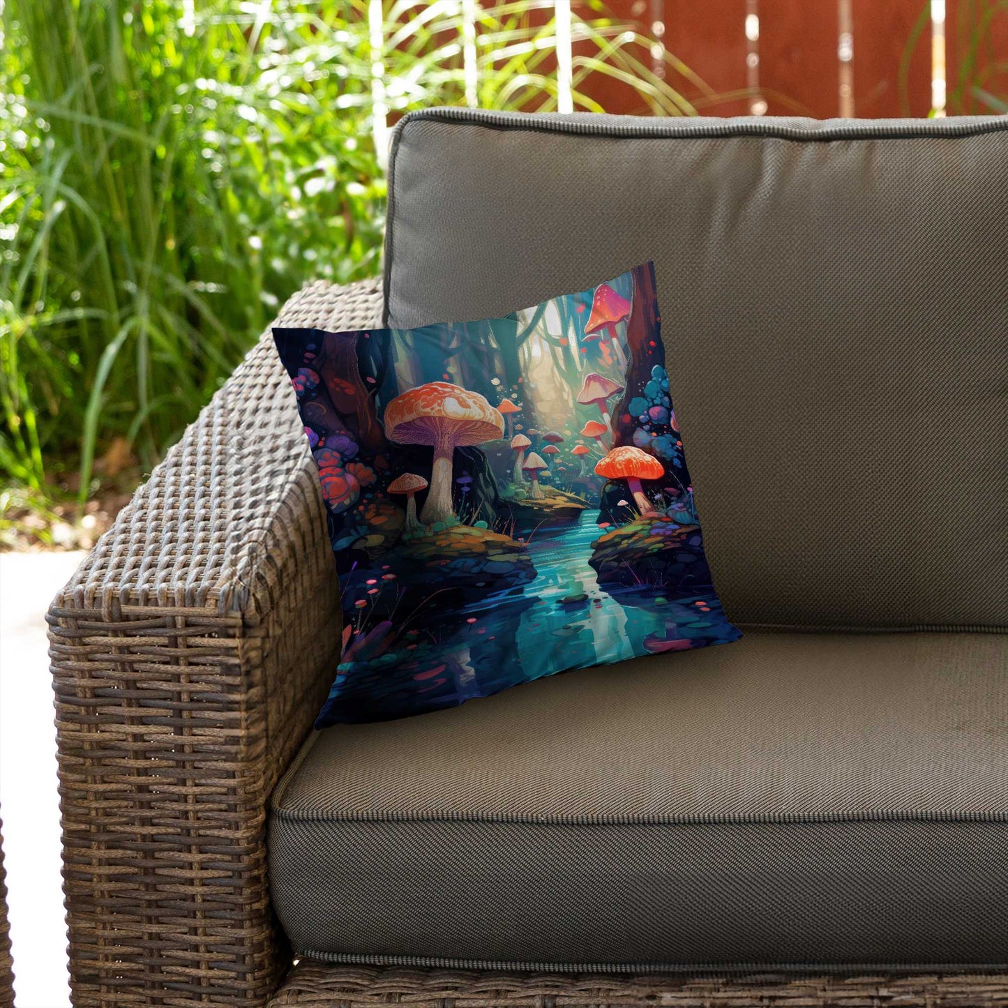 Coussin décoratif en sergé de polyester à motif forêt féerique - Accessoire de décoration intérieure