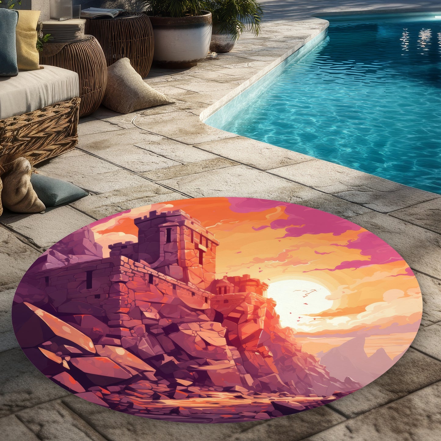 Le Rempart Cadre - Tapis d'extérieur rond pour la décoration intérieure