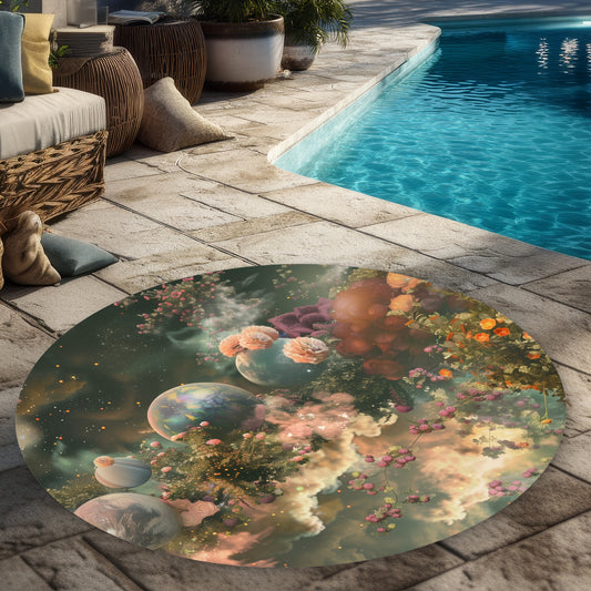 Bloom space Black Round Outdoor Area Rug for Home Decor
