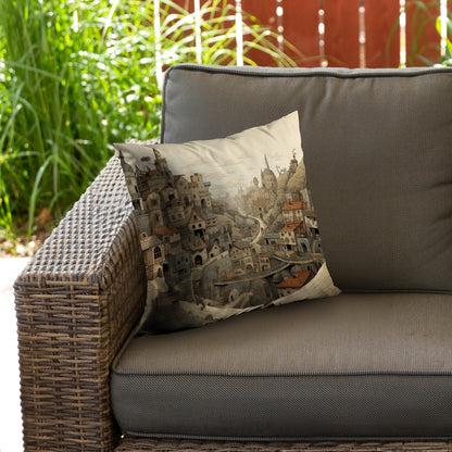 Intricate town hall Orange poly twill throw pillow | Home decor