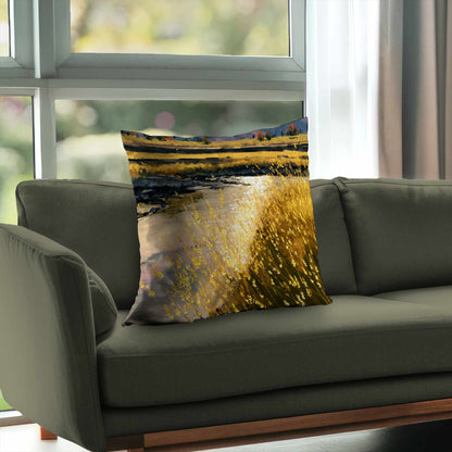 Coussin Déco en Twill Polyester "Golden Stream Glow" | Décoration Intérieure