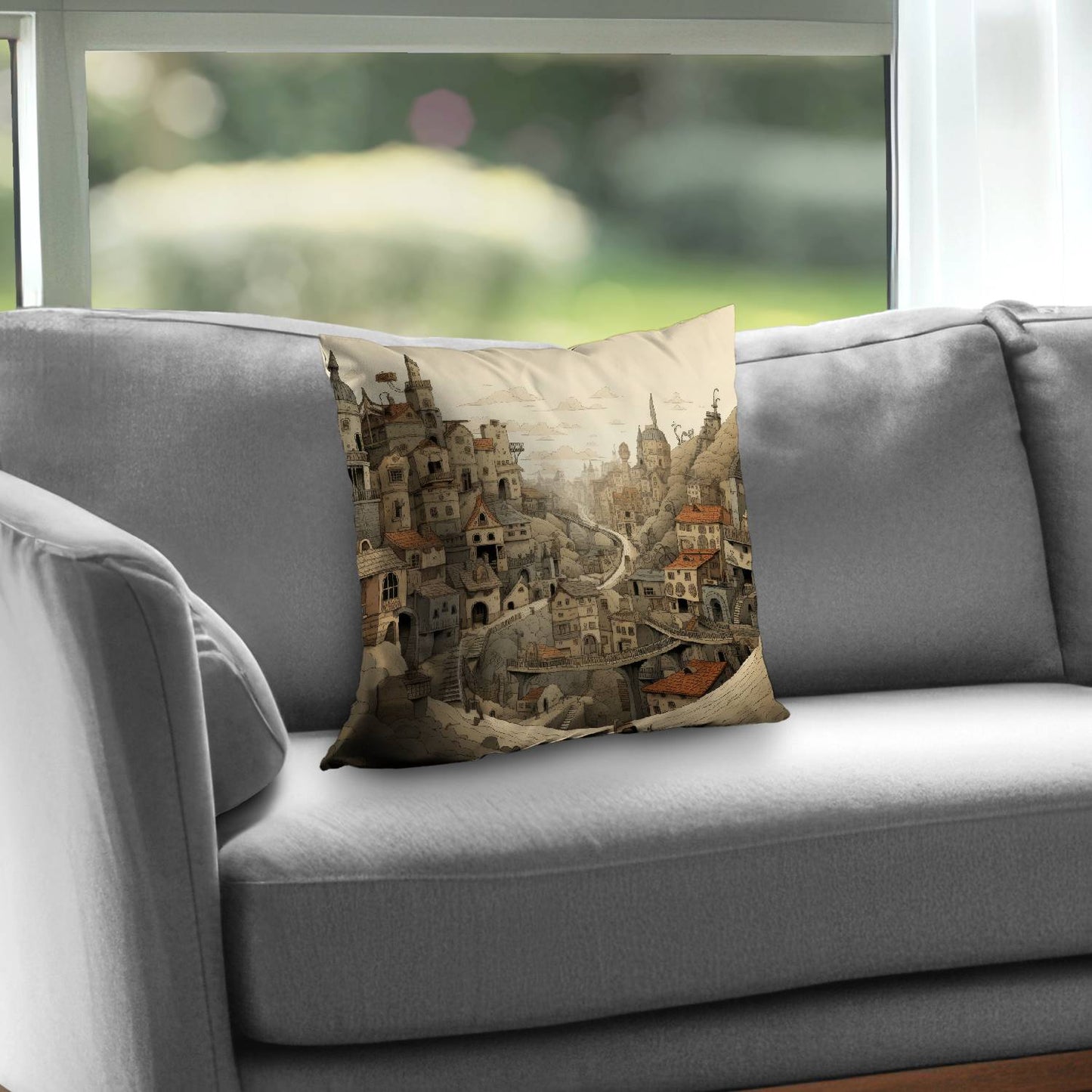 Intricate town hall Orange poly twill throw pillow | Home decor
