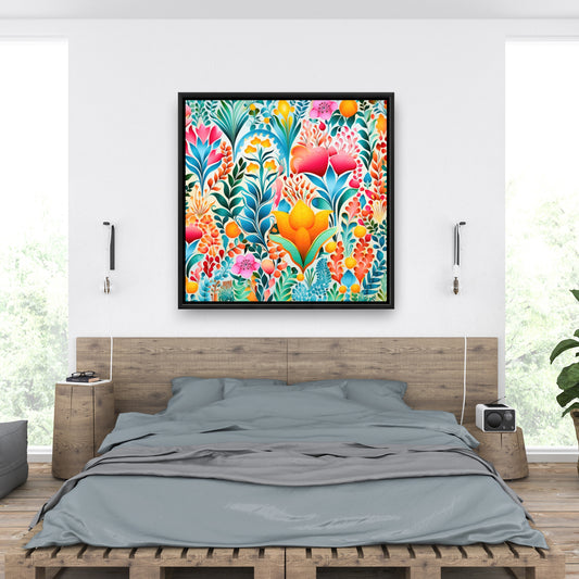 Flowing Flowers - Orange Framed Canvas for Home Decor