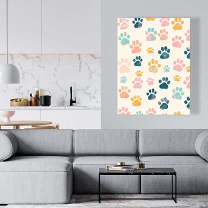 Cute Paws - Blue Canvas Wall Art for Home Decor