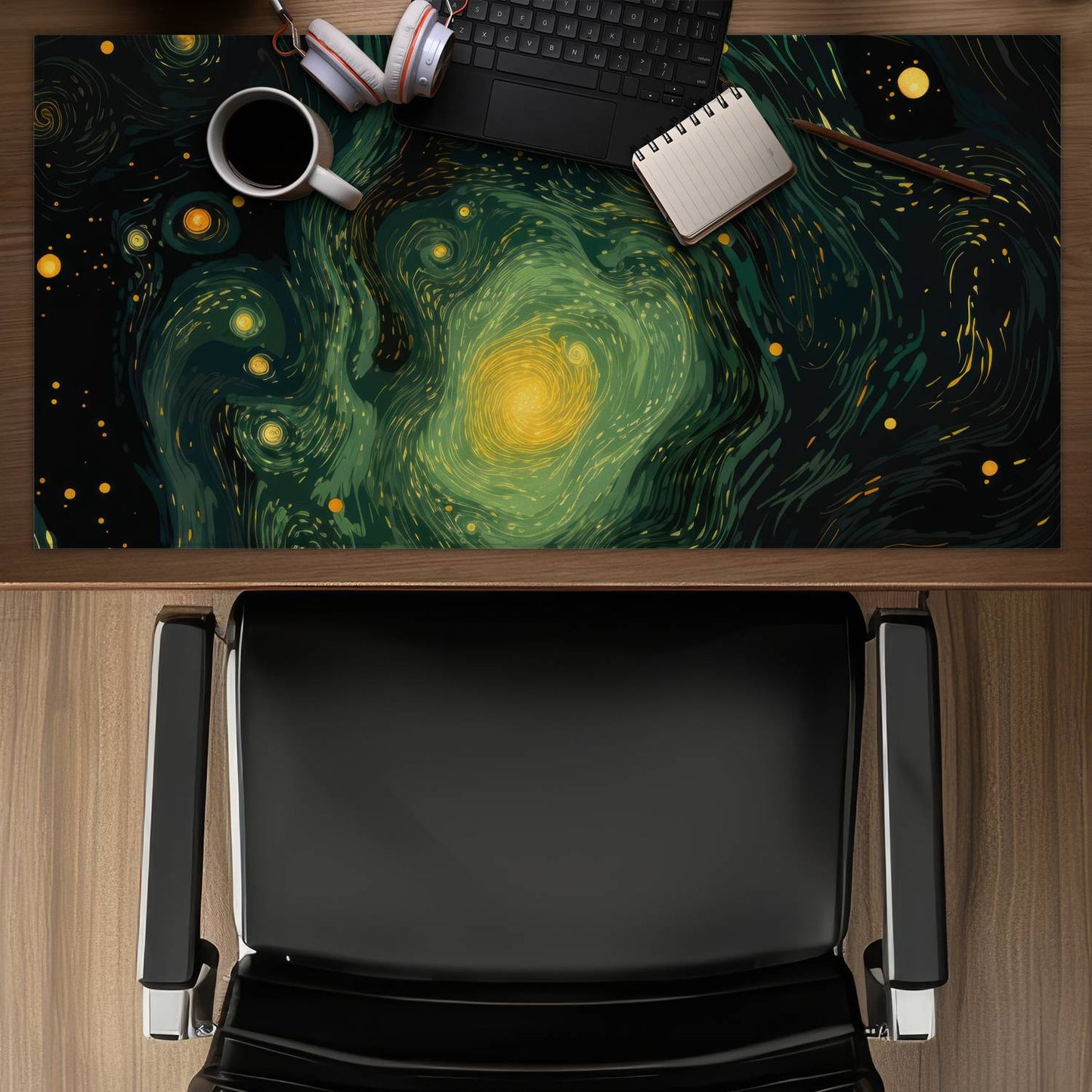 Illuminated in Space - Green Gaming Mat for Home Decor