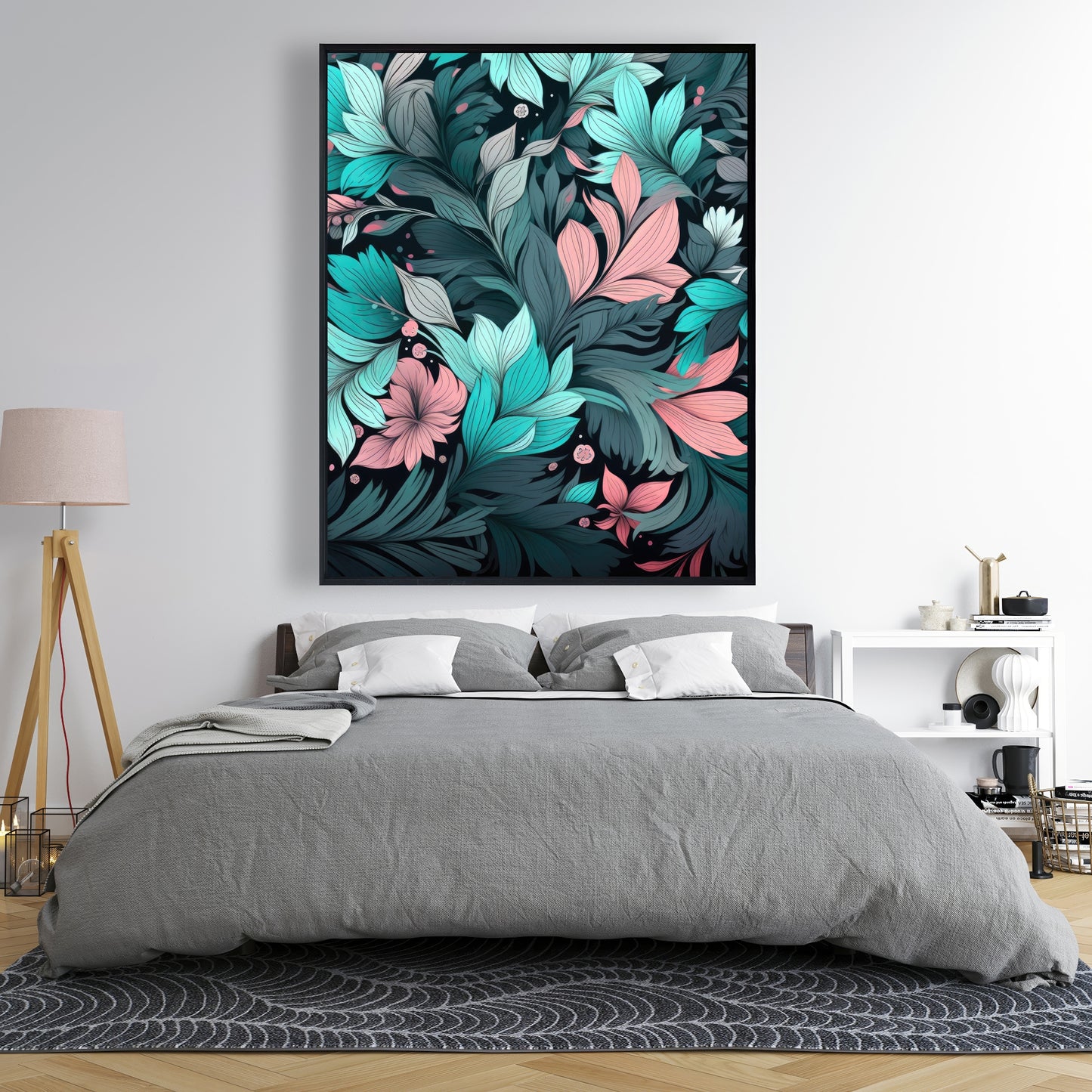Neon leaves - 36"x36" Framed canvas