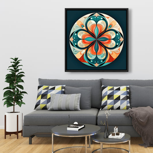 Peaceful Mandala - Orange Framed Canvas Home Decor Art