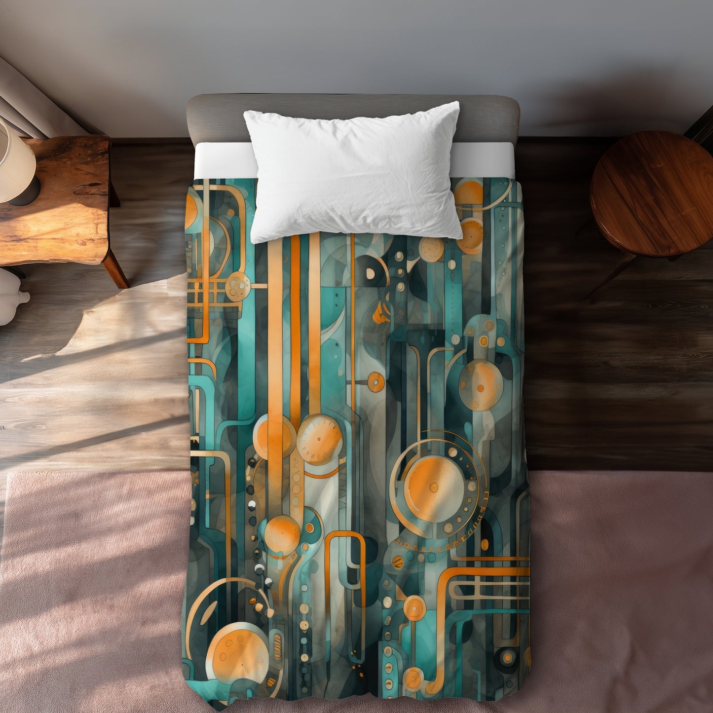 Astrological Machinery Orange Duvet Cover | Home Decor Essentials