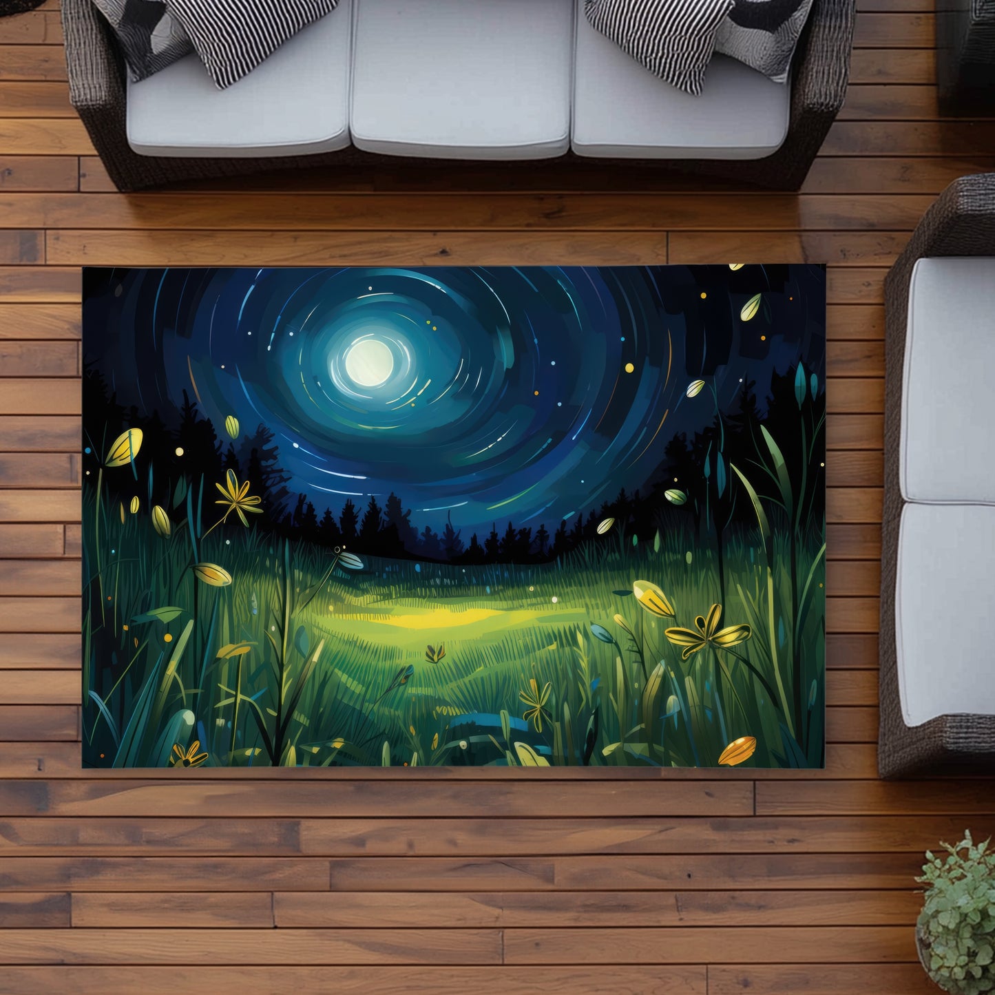 Between grass blades - Blue outdoor area rug for home decor