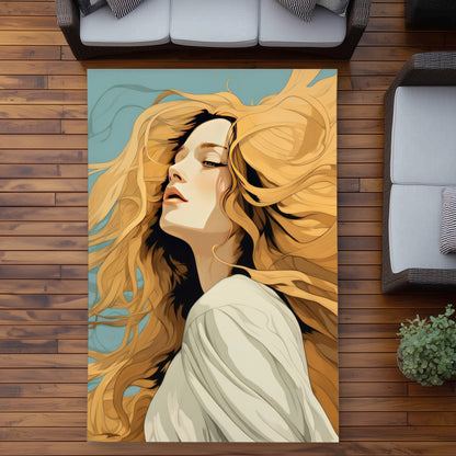Flowing Hair Blue Outdoor Area Rug | Stylish Home Decor
