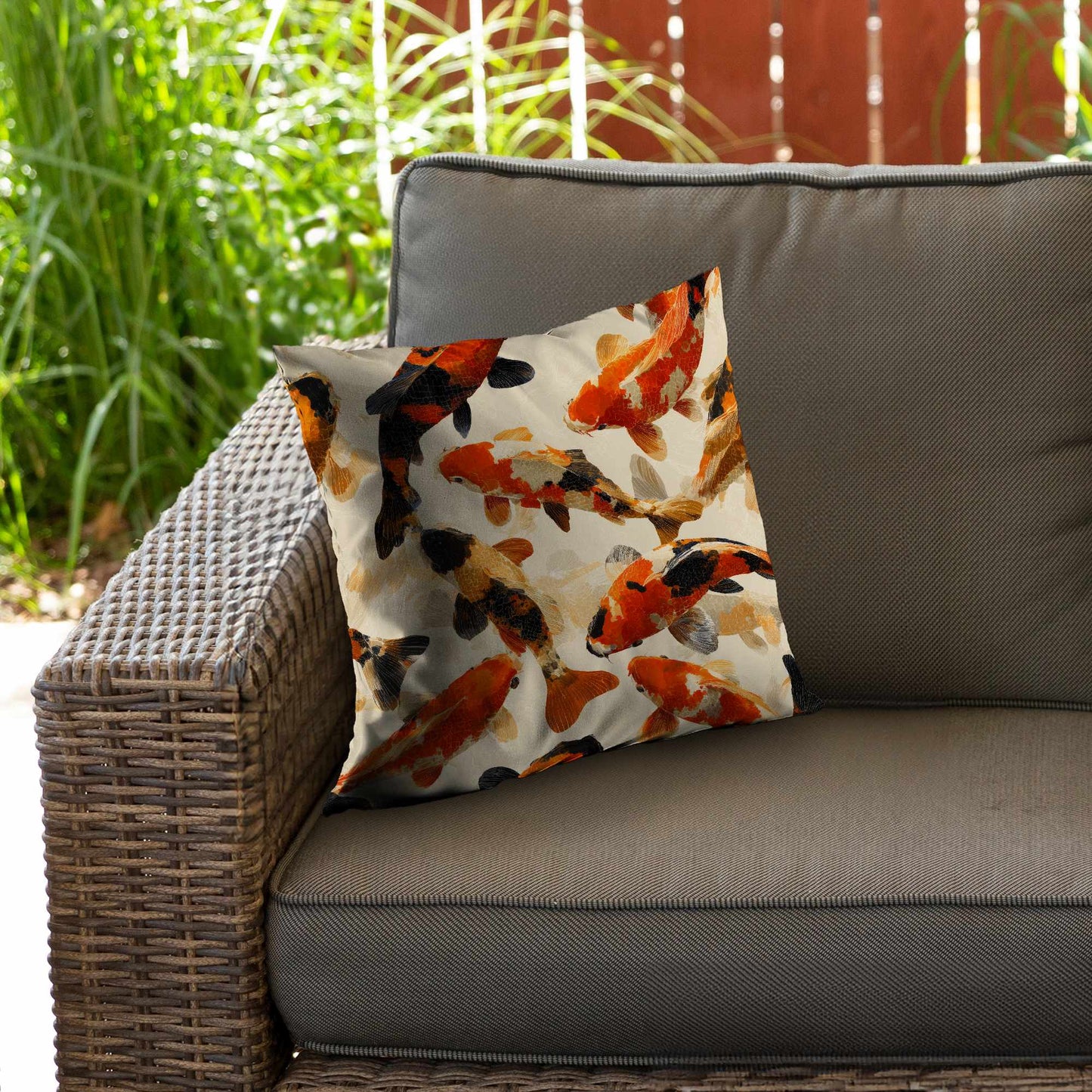 Coussin décoratif en sergé de polyester Koi Dance Flow - Accessoire de décoration intérieure