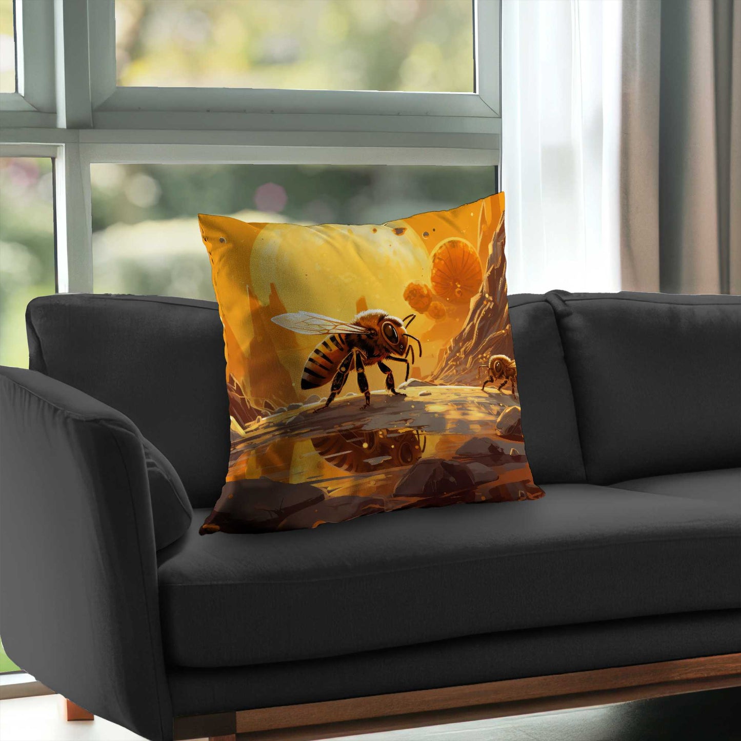 Bee World Poly Twill Throw Pillow - Home Decor Accent Pillow
