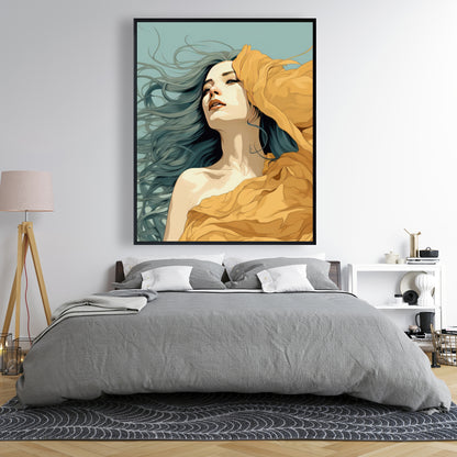 Sensual Flow - Turquoise Framed Canvas for Home Decor