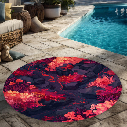Tapis de sol rond d'extérieur Burning Plants | Décoration d'intérieur élégante