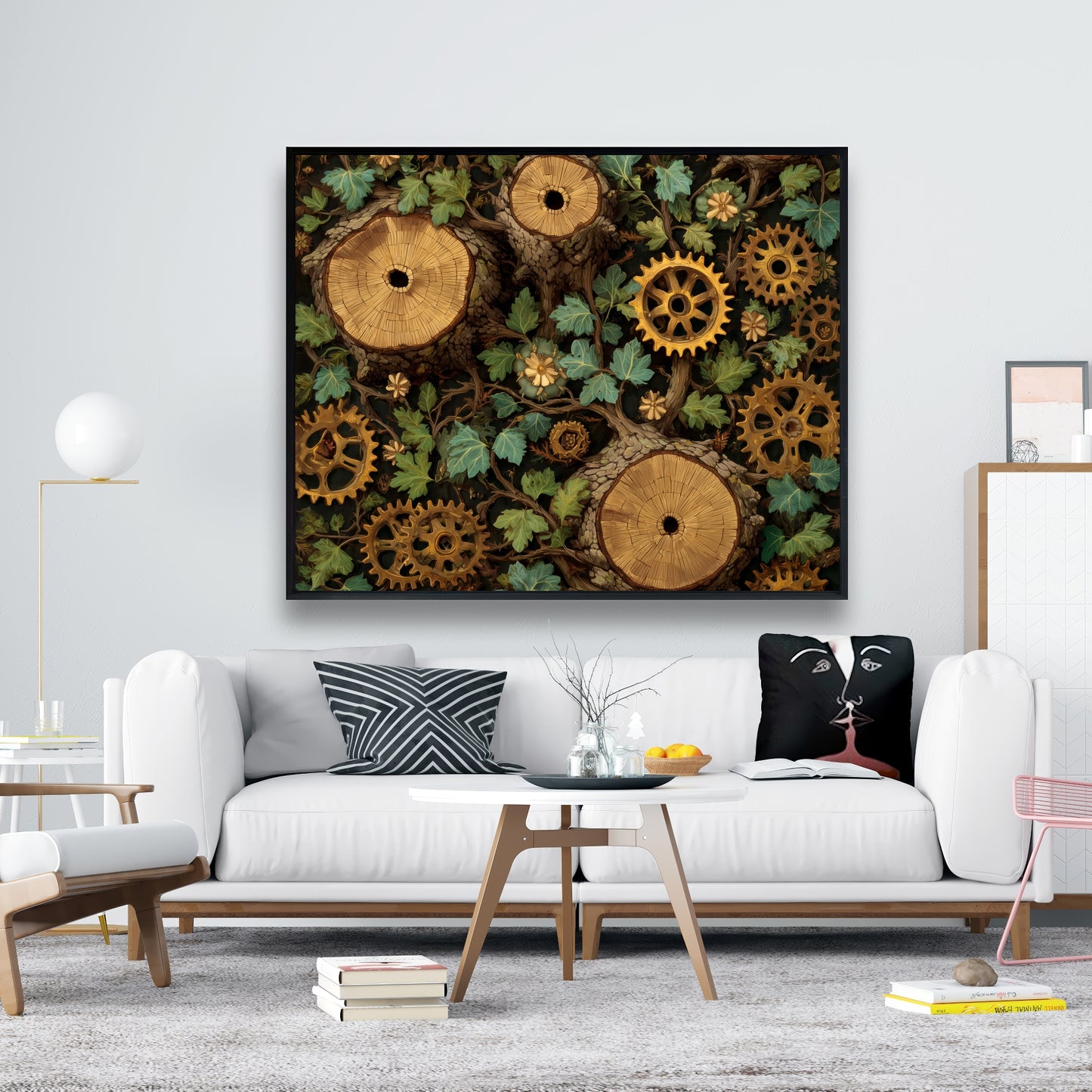 Hiding Gears - Brown Framed Canvas Art for Home Decor