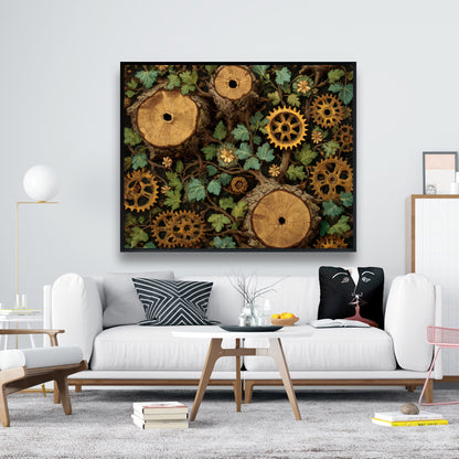 Hiding Gears - Brown Framed Canvas Art for Home Decor