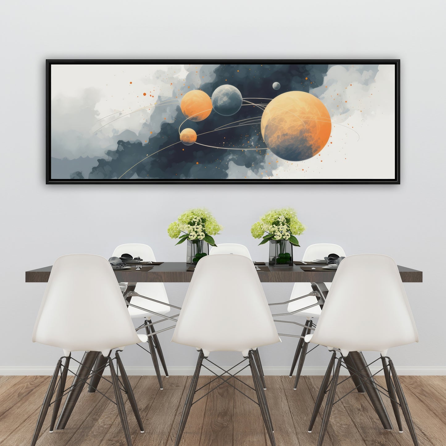 Circle of Planets - Orange Framed Canvas for Home Decor