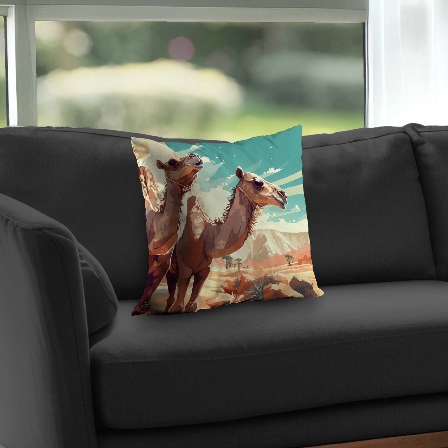 Two camels - Throw pillow - Print on demand