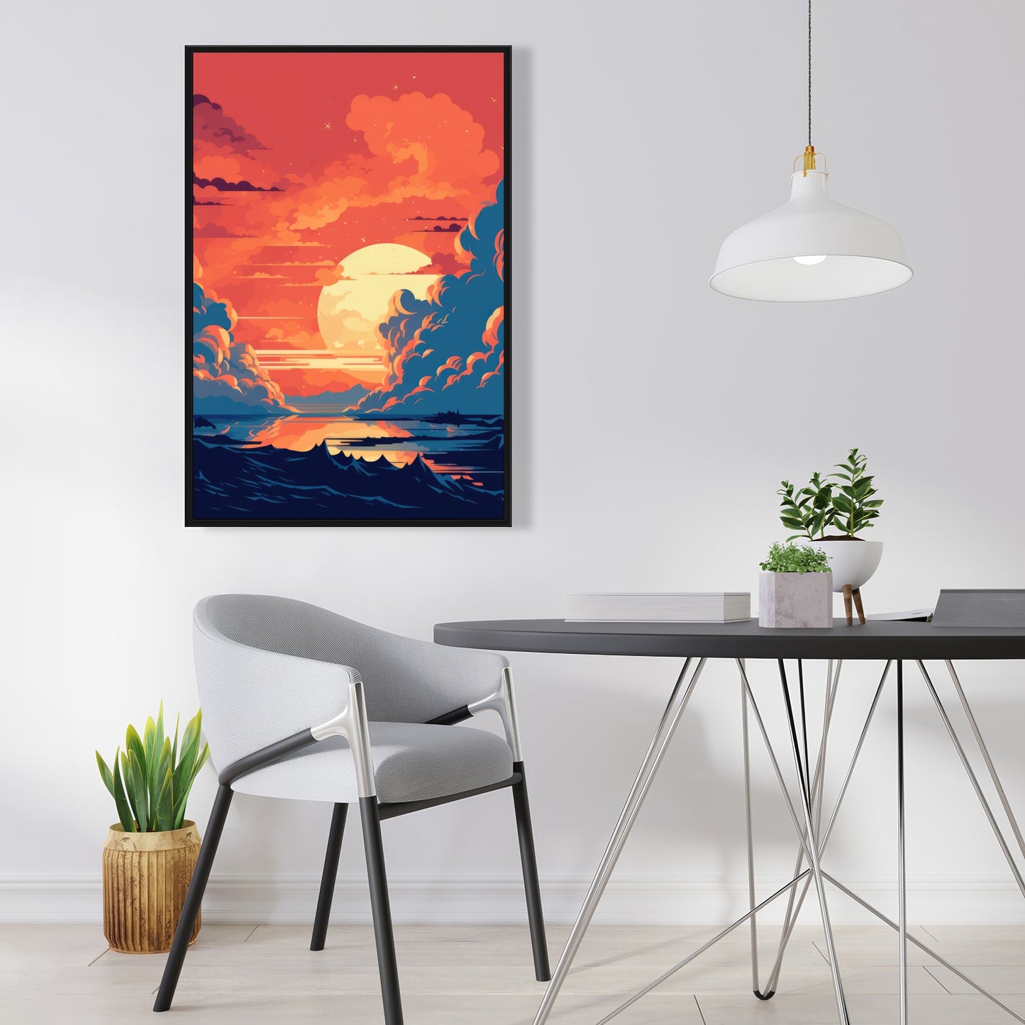 Orange and blue - 36"x36" Framed canvas