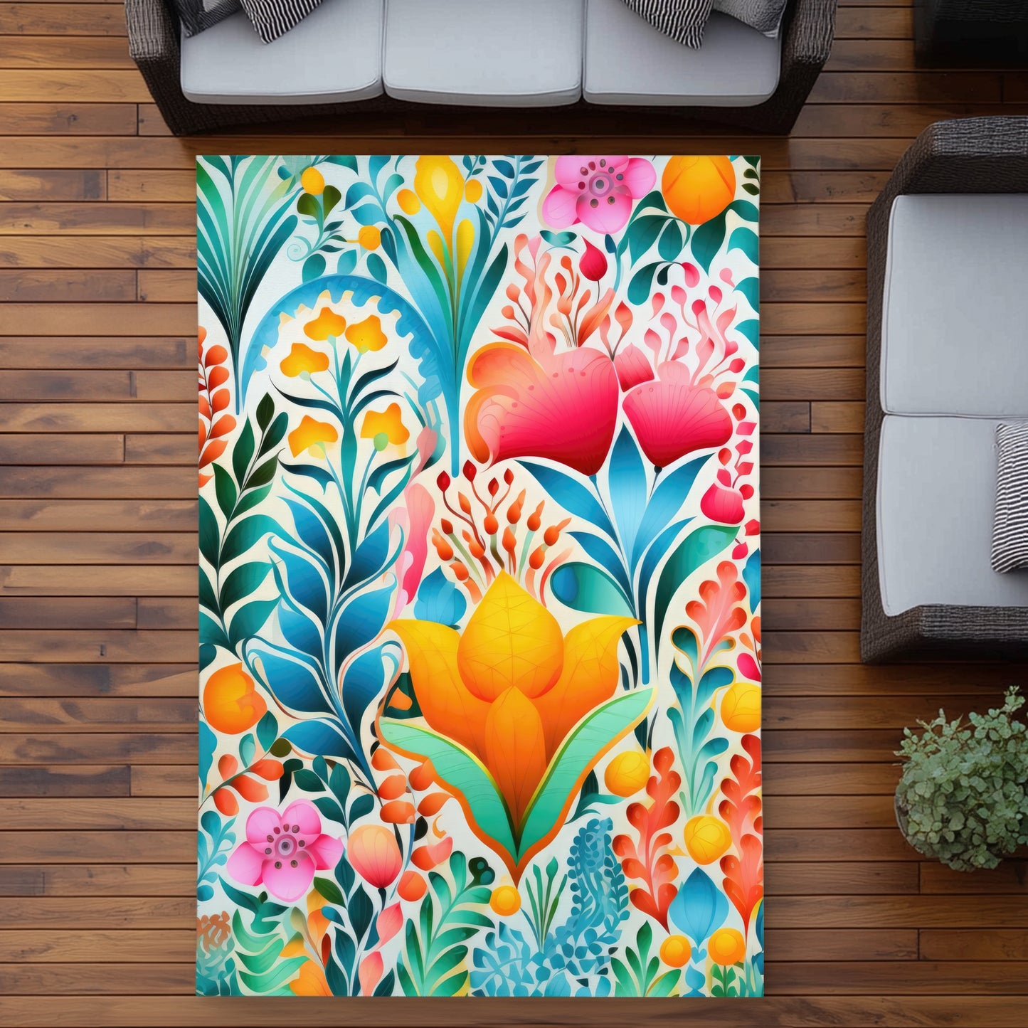 Flowing Flowers Outdoor Area Rug - Orange Home Decor Accent